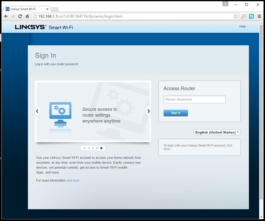 screenshot of a linksys router login page