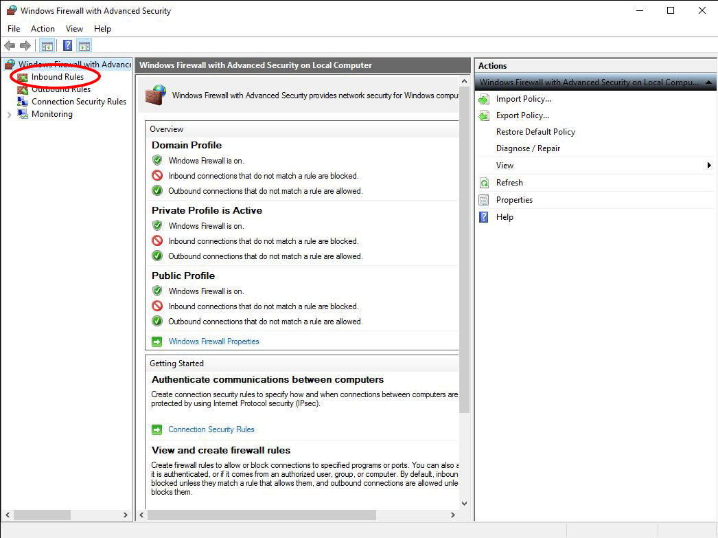 screenshot of the windows 10 firewall advanced settings dialog box